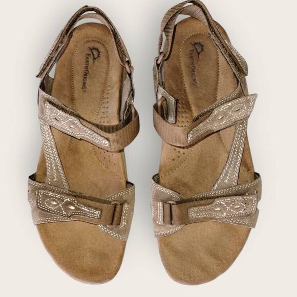 Earth Origins Sandals Sz 11 Leather Tan Barklay Comfort Cushioned Hiking Sports - Picture 1 of 8
